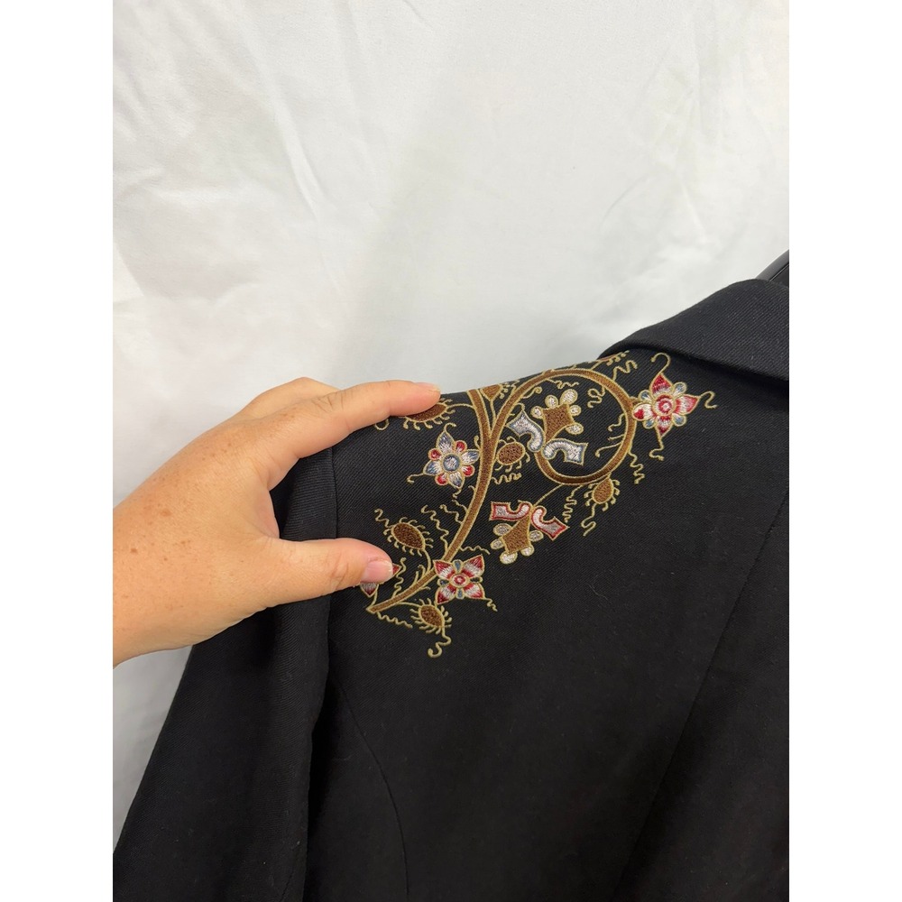 Disturbia $135 Women's Nasturtium Floral Jewel-Tone Embroidered Relaxed Blazer - Picture 7 of 10